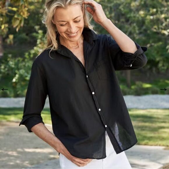 Frank & Eileen Barry Cotton Voile Button Up Black XXS - Picture 1 of 7